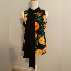 Yellow rose sleeveless blouse with bow at neck